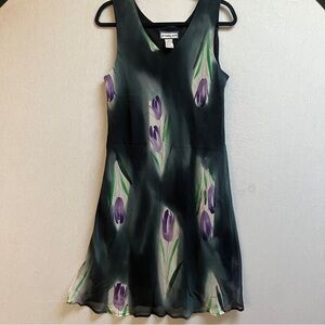 Vintage Simply Silk 100% Silk Purple Tulip Floral Overlay Dress Size M